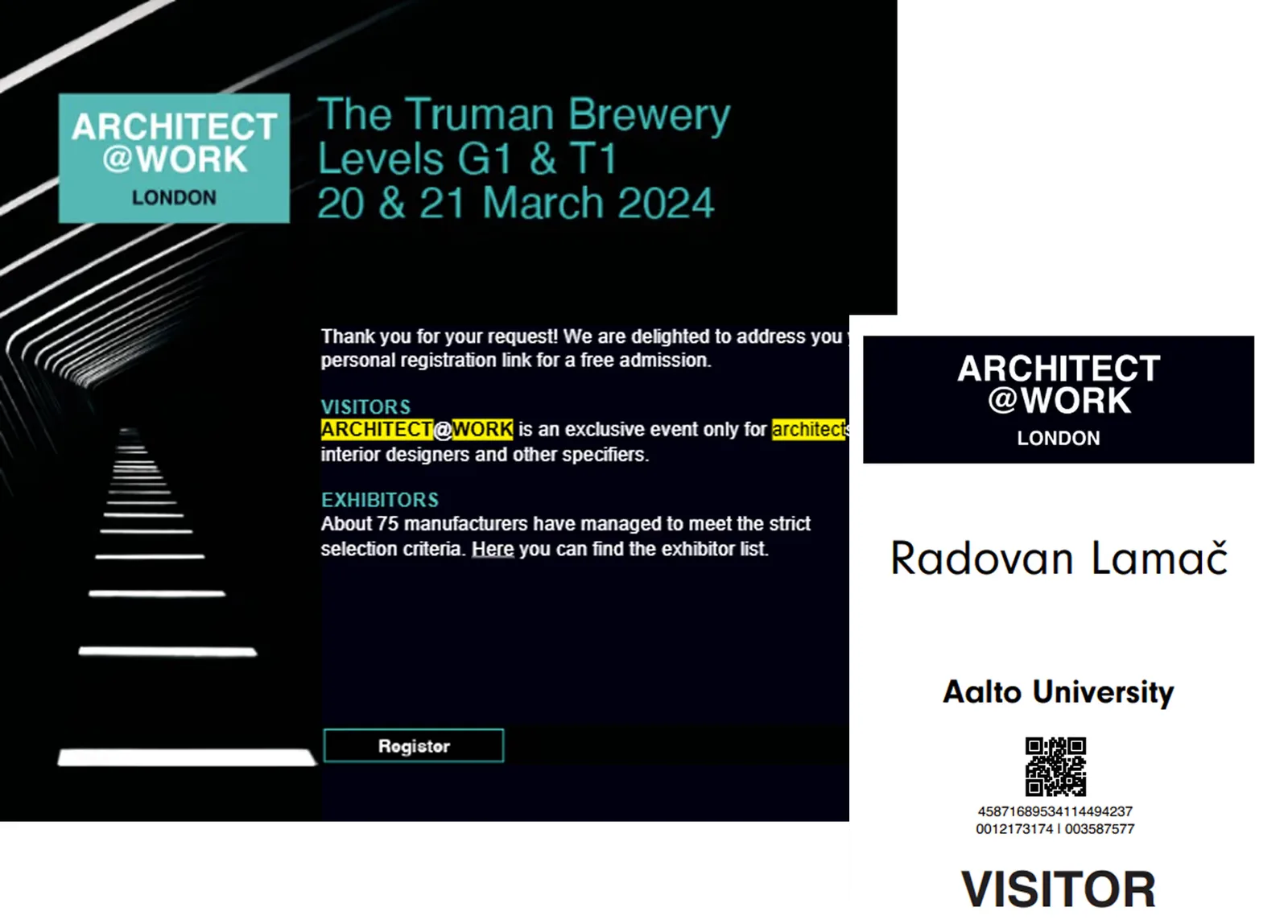 A picture of the description for the Expo and Radovan's visitor badge