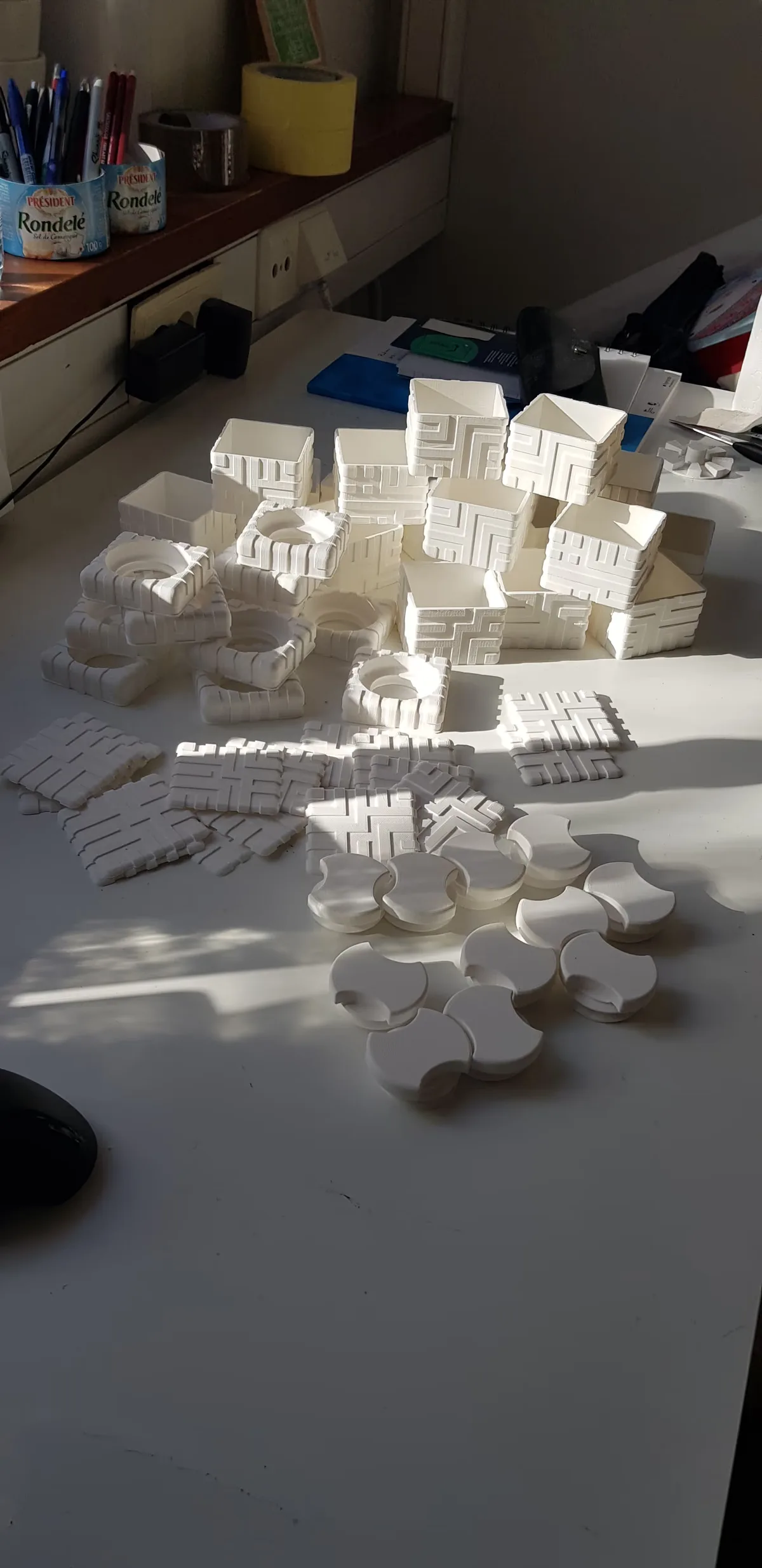 All of the components for the boxes before being glued together.