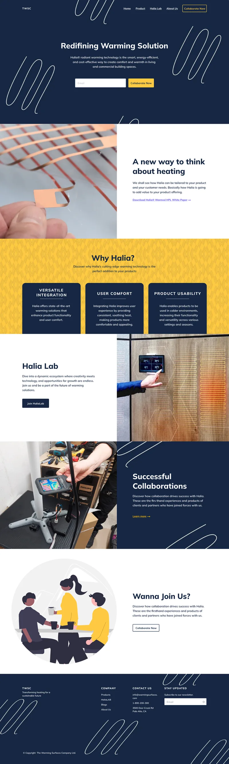 The seven screens of the HaliaLab platform landing page